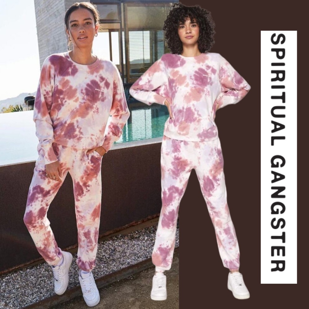 Spiritual Gangster Tie-Dye Burgundy Bridget Raglan Pullover Sweatshirt Crew M